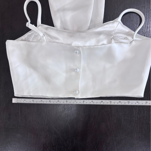 Two Twin Style Satin Bow Crop Top Size Medium Pearl Buttons - Picture 6 of 9